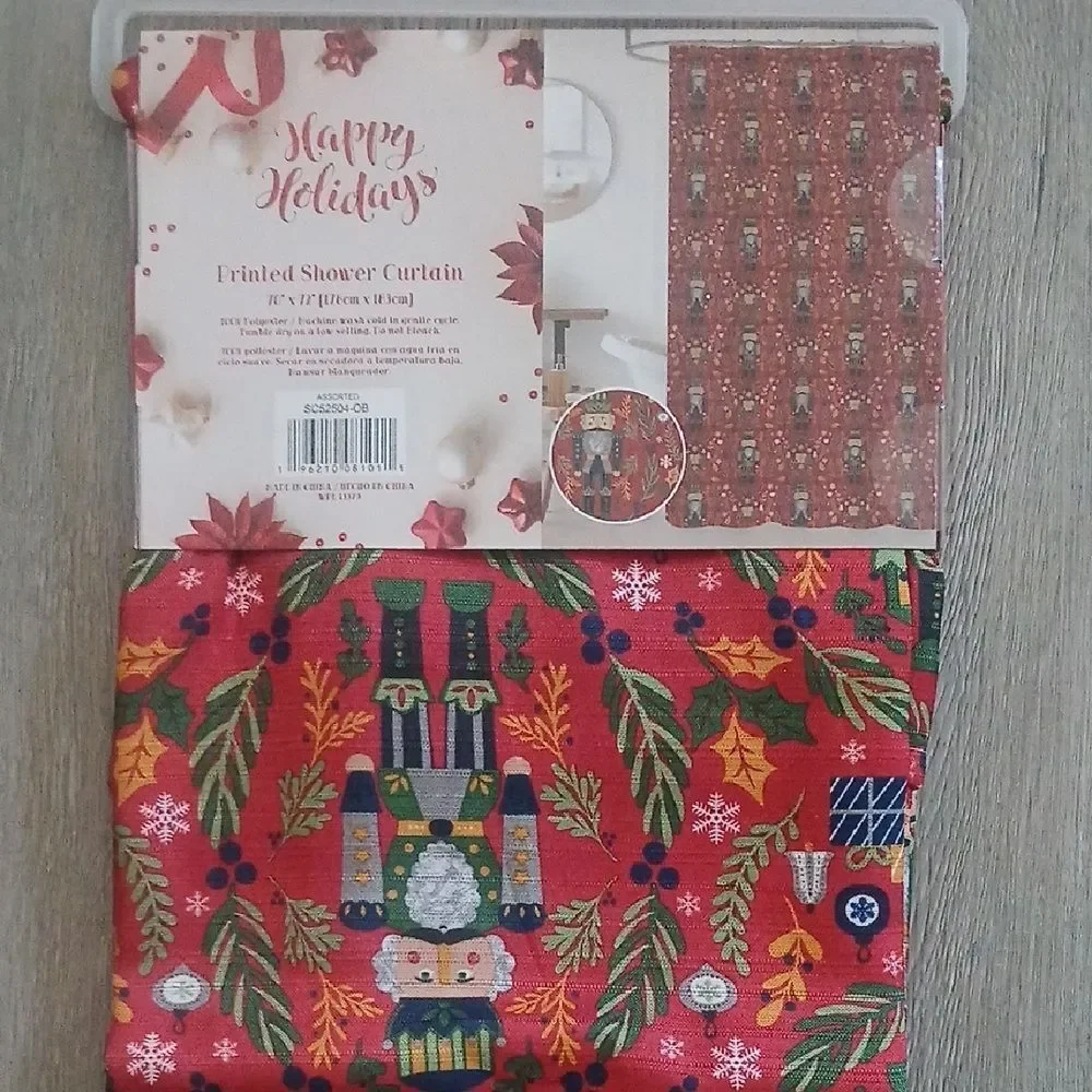 Festive Nutcracker Printed Christmas Holiday Shower Curtain Red Sz 70